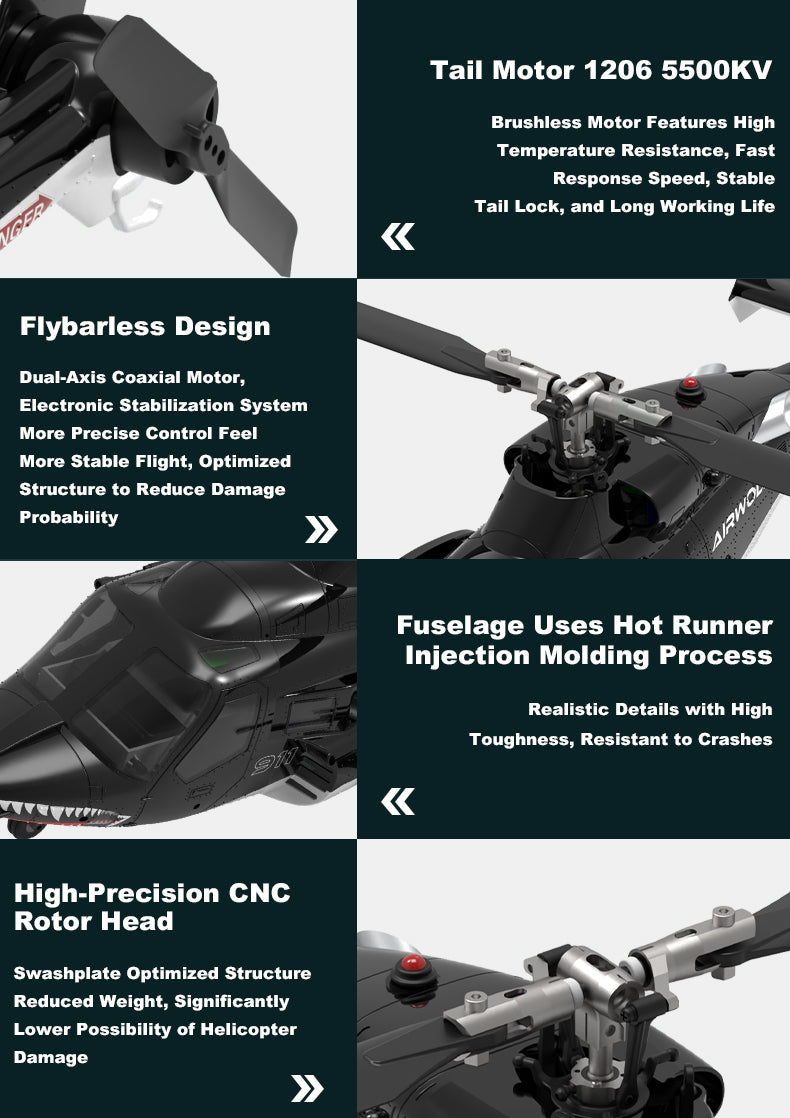 WOLFBUSH AW-911 Airwolf 1/34 Scale RC Helicopter Smart GPS 2.4G 9CH 6G/3D Stunt RC Airplane
