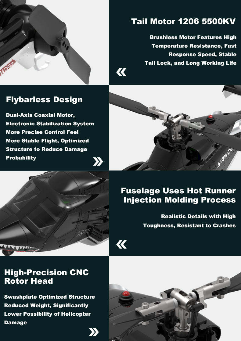 WOLFBUSH AW-911 Airwolf 1/34 Scale RC Helicopter Smart GPS 2.4G 9CH 6G/3D Stunt RC Airplane