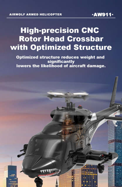 WOLFBUSH AW-911 Airwolf 1/34 Scale RC Helicopter Smart GPS 2.4G 9CH 6G/3D Stunt RC Airplane
