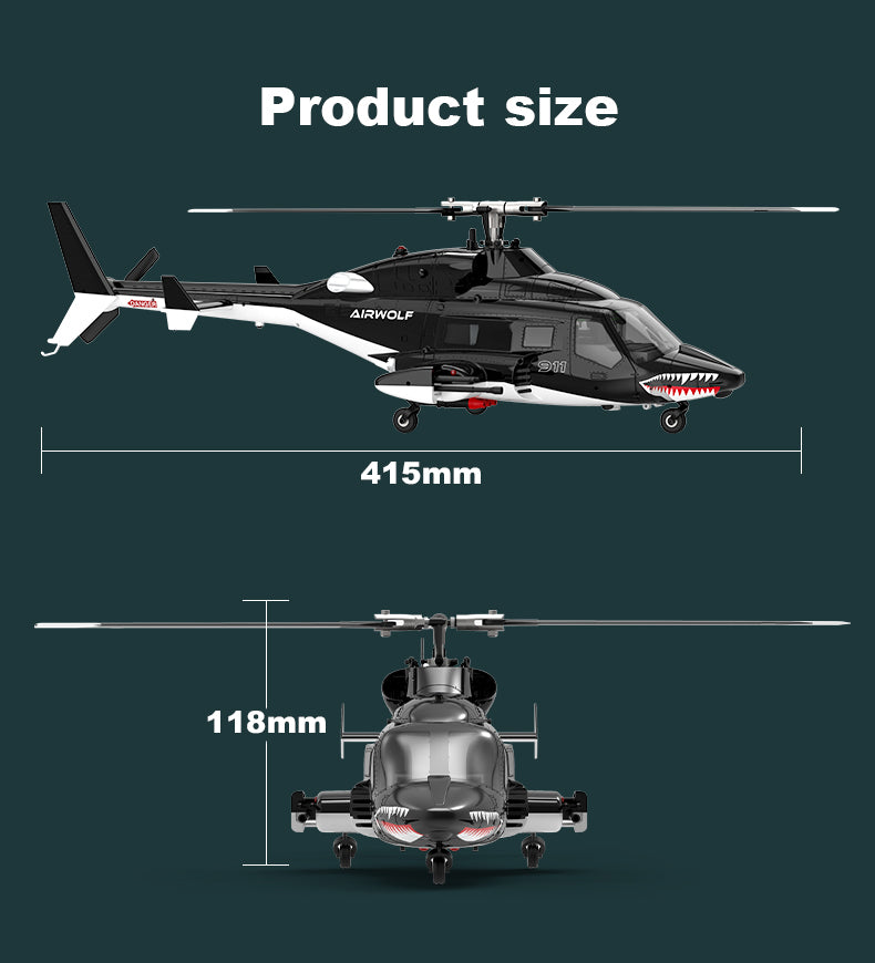 WOLFBUSH AW-911 Airwolf 1/34 Scale RC Helicopter Smart GPS 2.4G 9CH 6G/3D Stunt RC Airplane