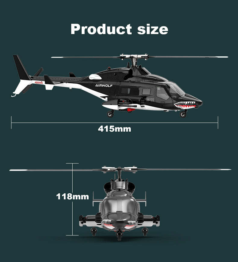 WOLFBUSH AW-911 Airwolf 1/34 Scale RC Helicopter Smart GPS 2.4G 9CH 6G/3D Stunt RC Airplane