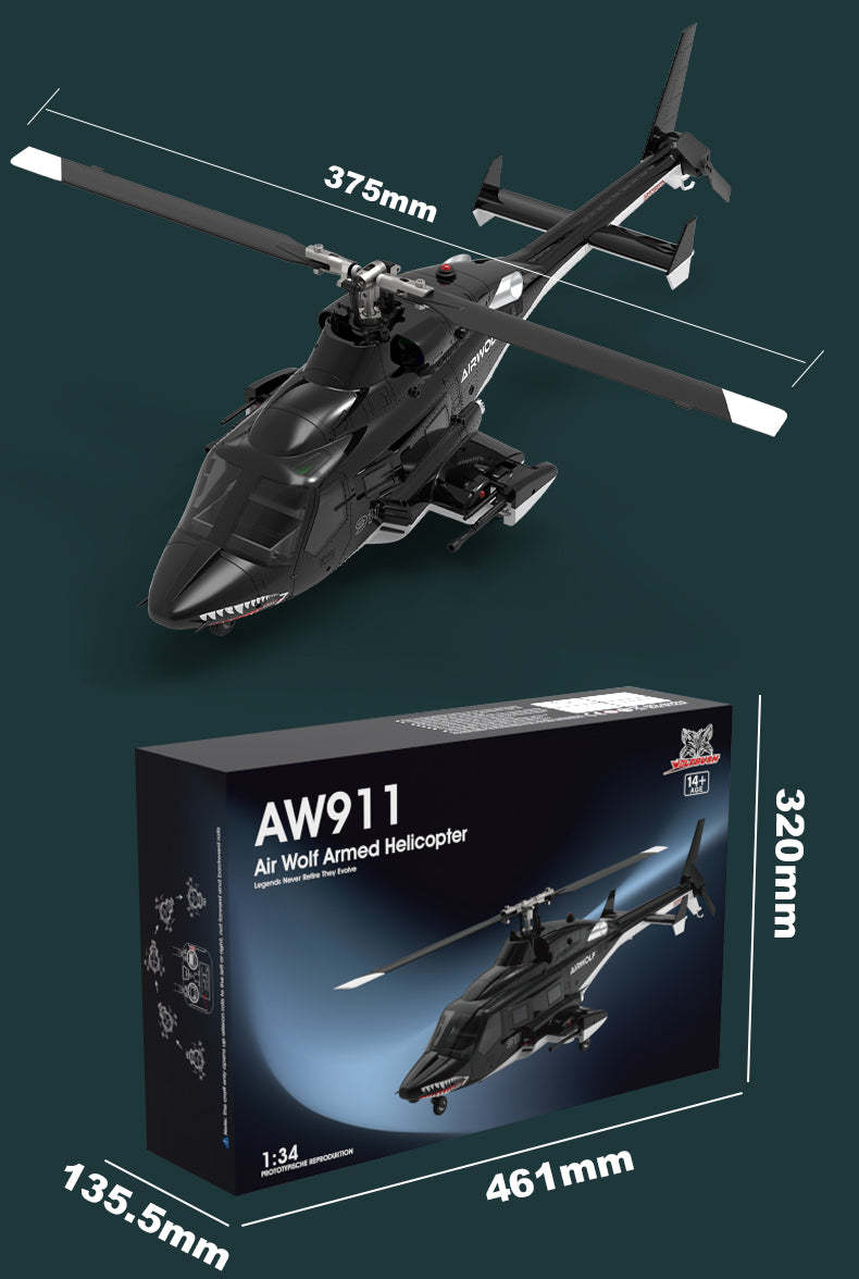 WOLFBUSH AW-911 Airwolf 1/34 Scale RC Helicopter Smart GPS 2.4G 9CH 6G/3D Stunt RC Airplane