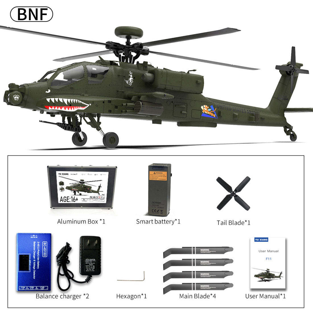 F11 AH-64 Apache RC Helicopter Model 1/32 Scale 2.4G 6CH