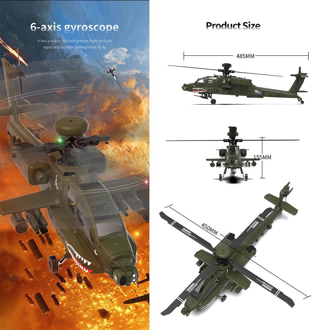 F11 AH-64 Apache RC Helicopter Model 1/32 Scale 2.4G 6CH