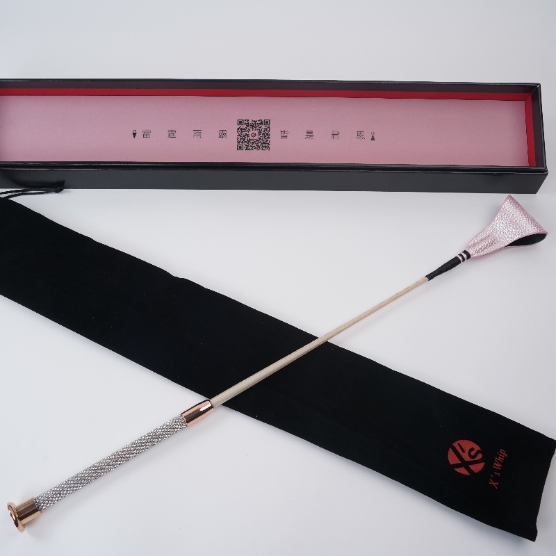 HEBE - Pink Leather Riding Crop with Crystal Handle