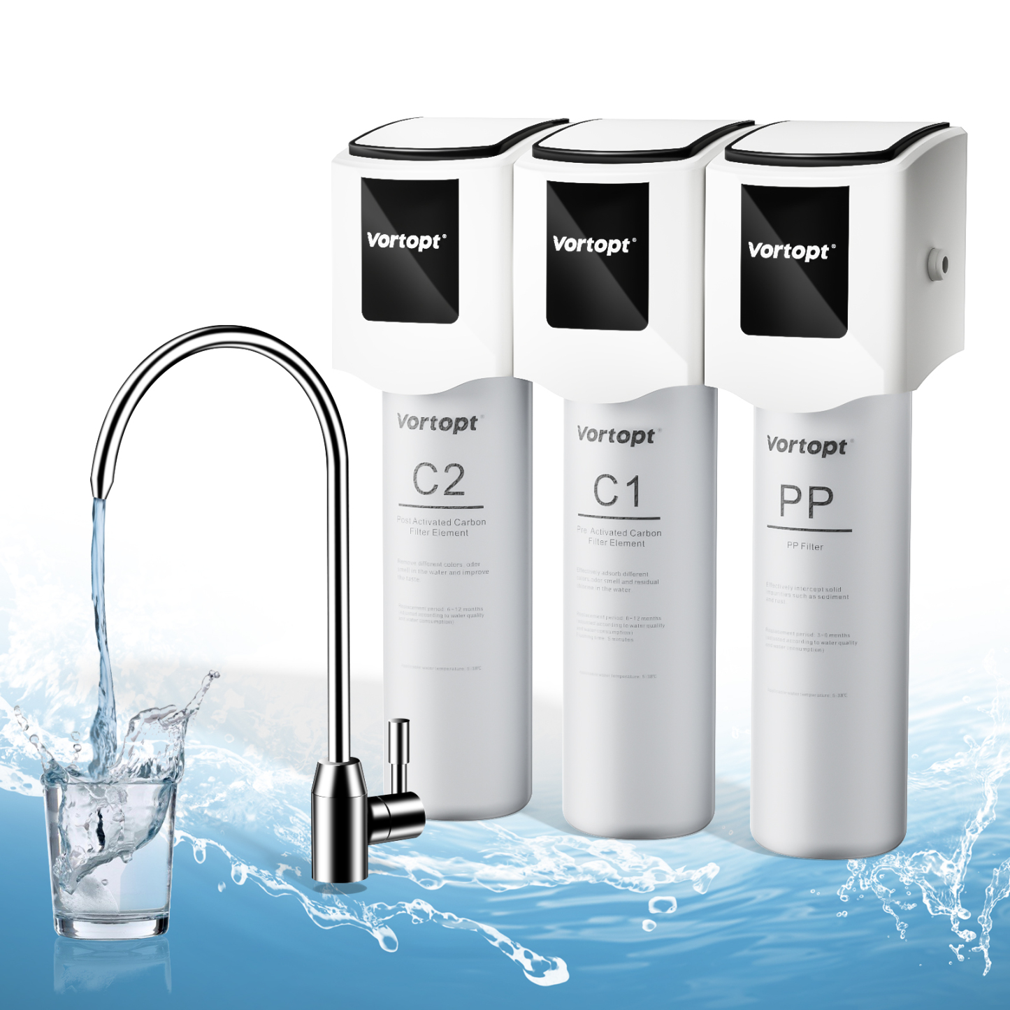 PP/C1/C2 Replacement Filter for F01 Under Sink Water Filter System,Vortopt