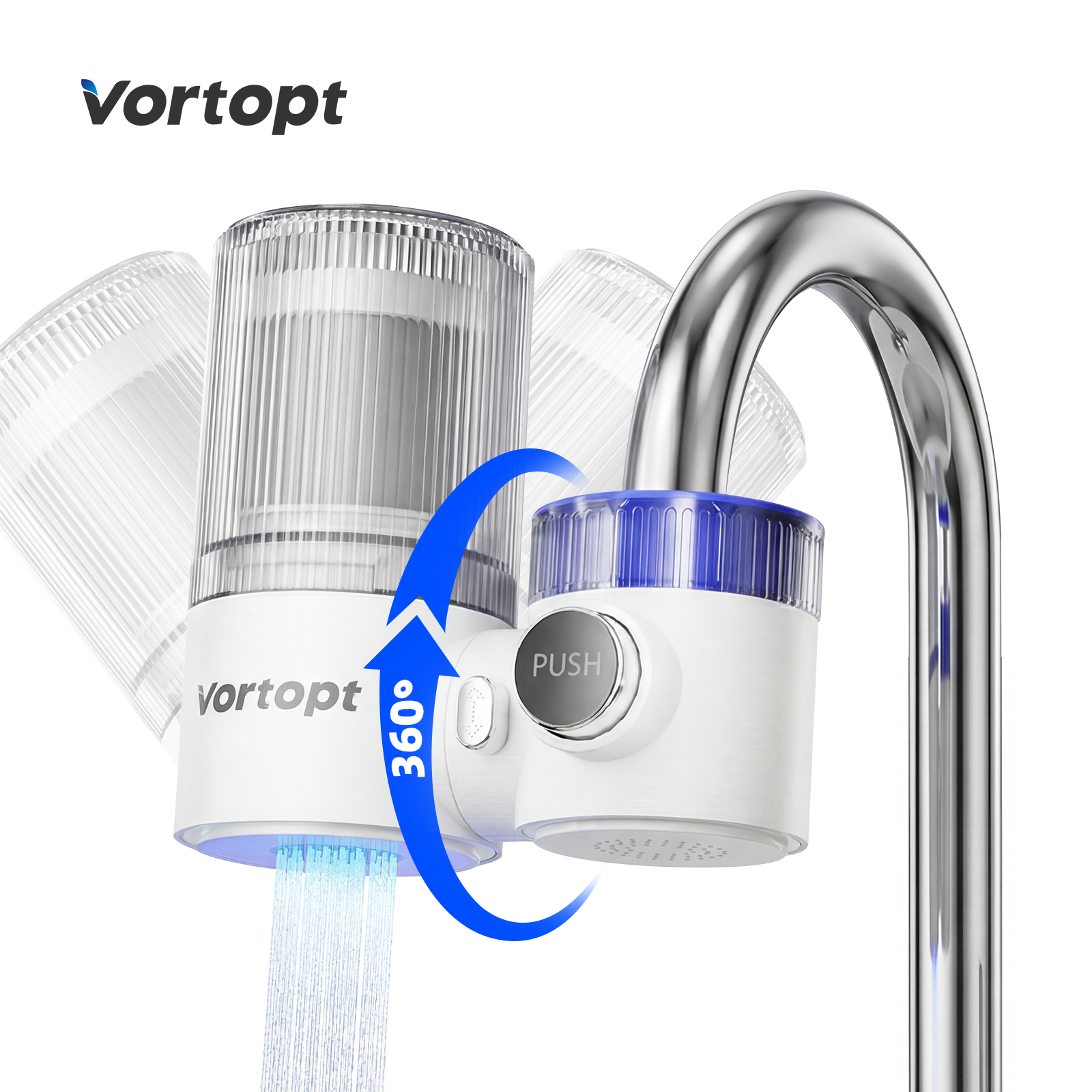 T6-LG 360° Rotating Faucet Water Filter with Blue Light Technology – 400-Gallon Capacity, Reduces 99% Chlorine & Odor, Universal Fit, 3-Month Lif