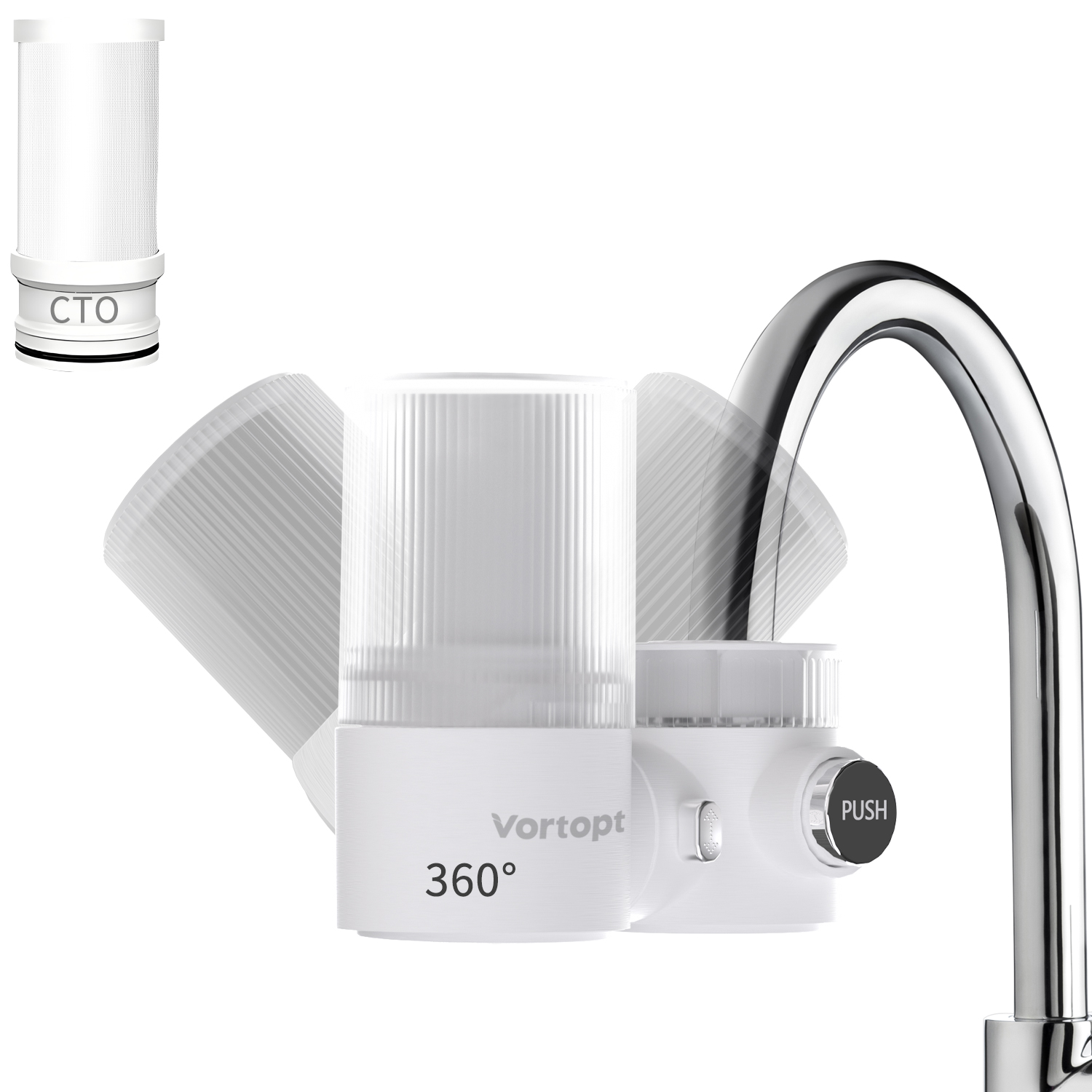 Vortopt 360° Rotating Faucet Water Filter,400 Gallon,NSF/ANSI 42 Certified Water Filter for Sink Faucet,Reduces 99% Chlorine & Odor,Fits Most Standard Faucets,3 Month Lifespan,White.