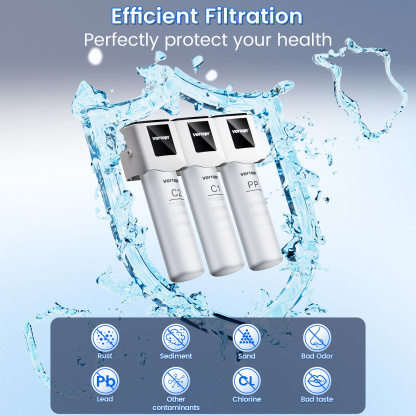 F01 Under Sink Water Filter System - 3-stage Filtration System with 304 Stainless Steel Faucet, Odor & Bad Taste,Vortopt 