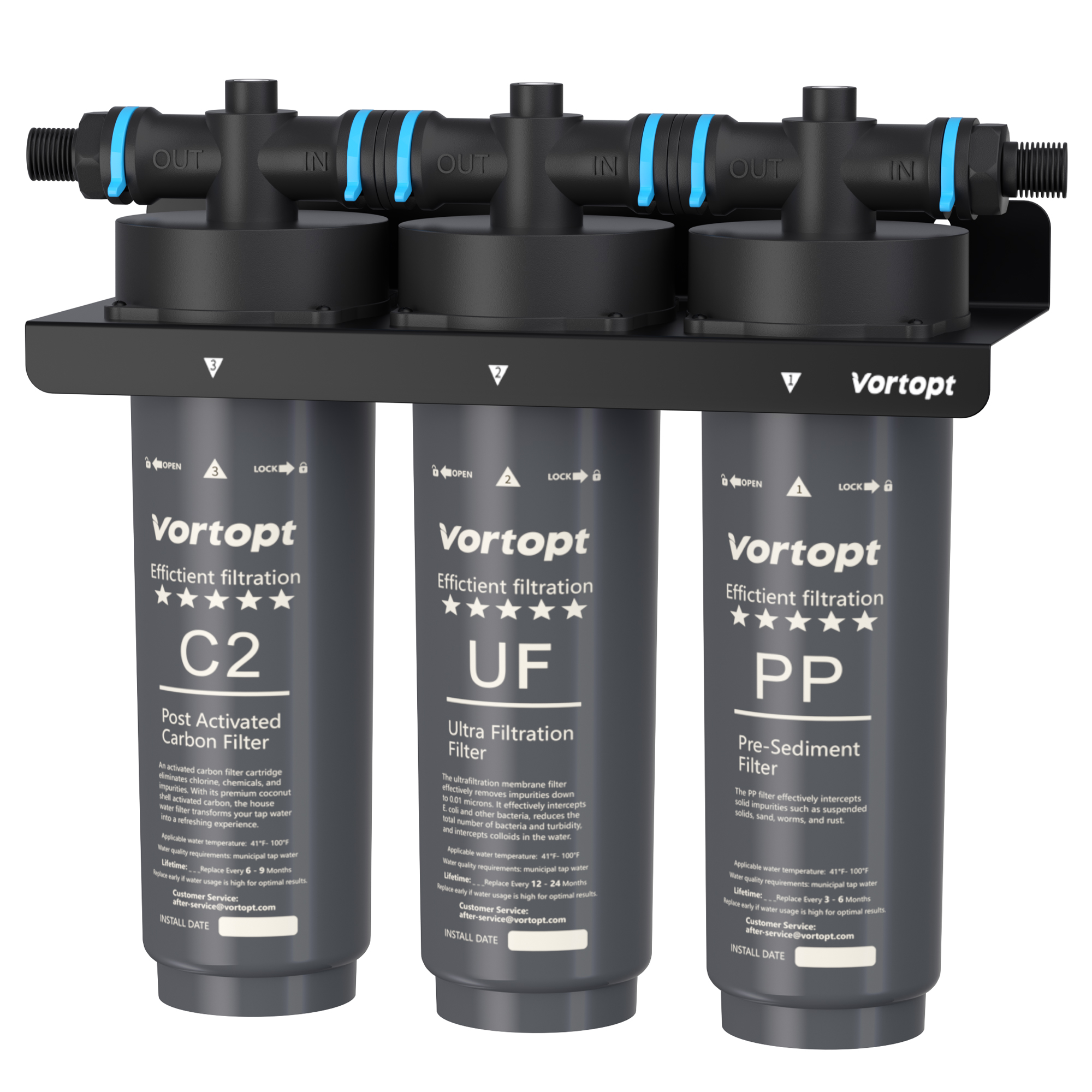 Under Sink Water Filter System,NSF Certificated,3-Stage Filtration,Water Purifier for Kitchen,Reduces PFAS,PFOA/PFOS,Fluoride,Chlorine,Bad Taste & Odo,Drinking Water Filter, Black,F02 3 Filters.