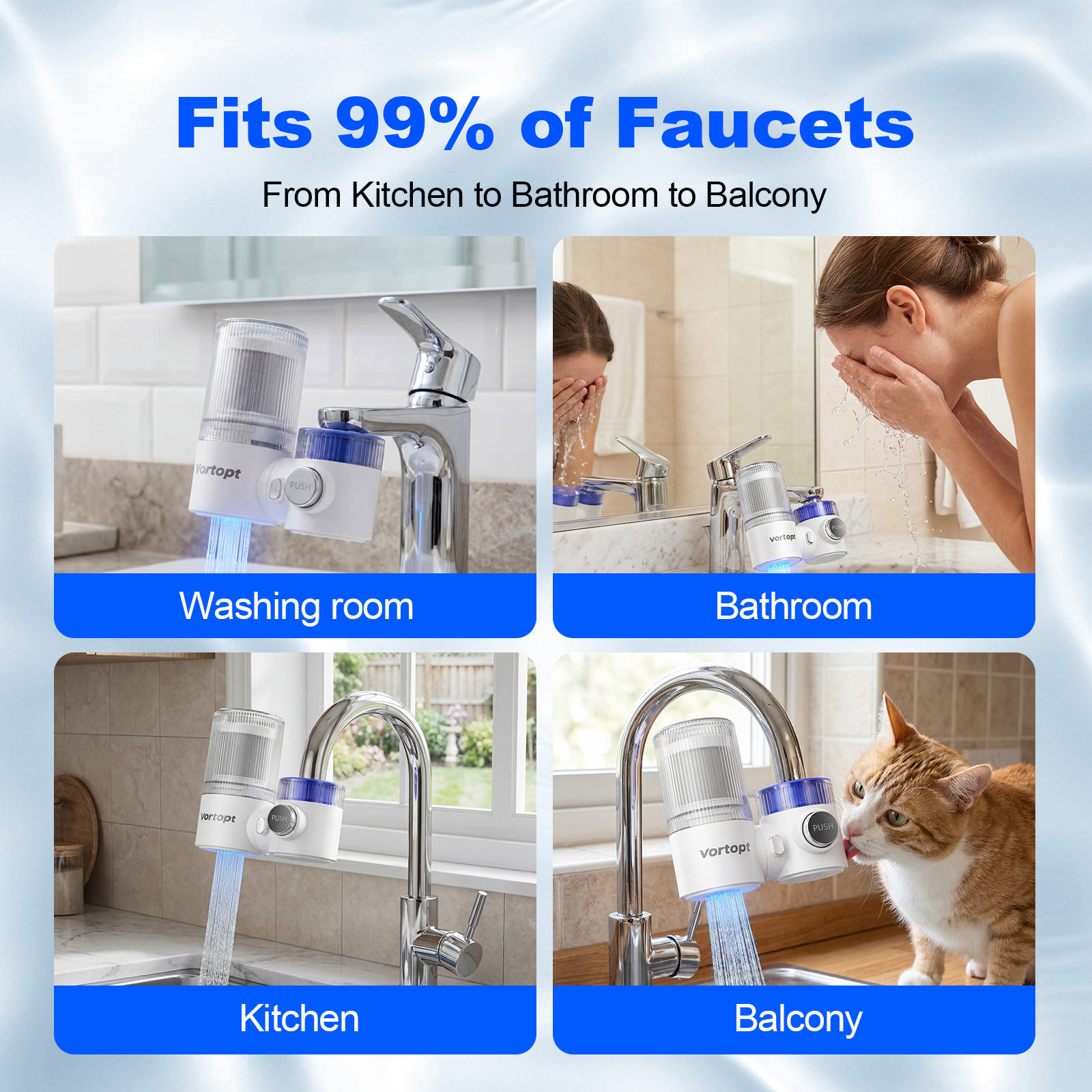 T6-LG 360° Rotating Faucet Water Filter with Blue Light Technology – 400-Gallon Capacity, Reduces 99% Chlorine & Odor, Universal Fit, 3-Month Lif