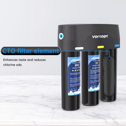 Vortopt Under Sink Water Filter,with PP,UF,and CTO Cartridges for Water Filtration and Drinking Water,F03,Black.