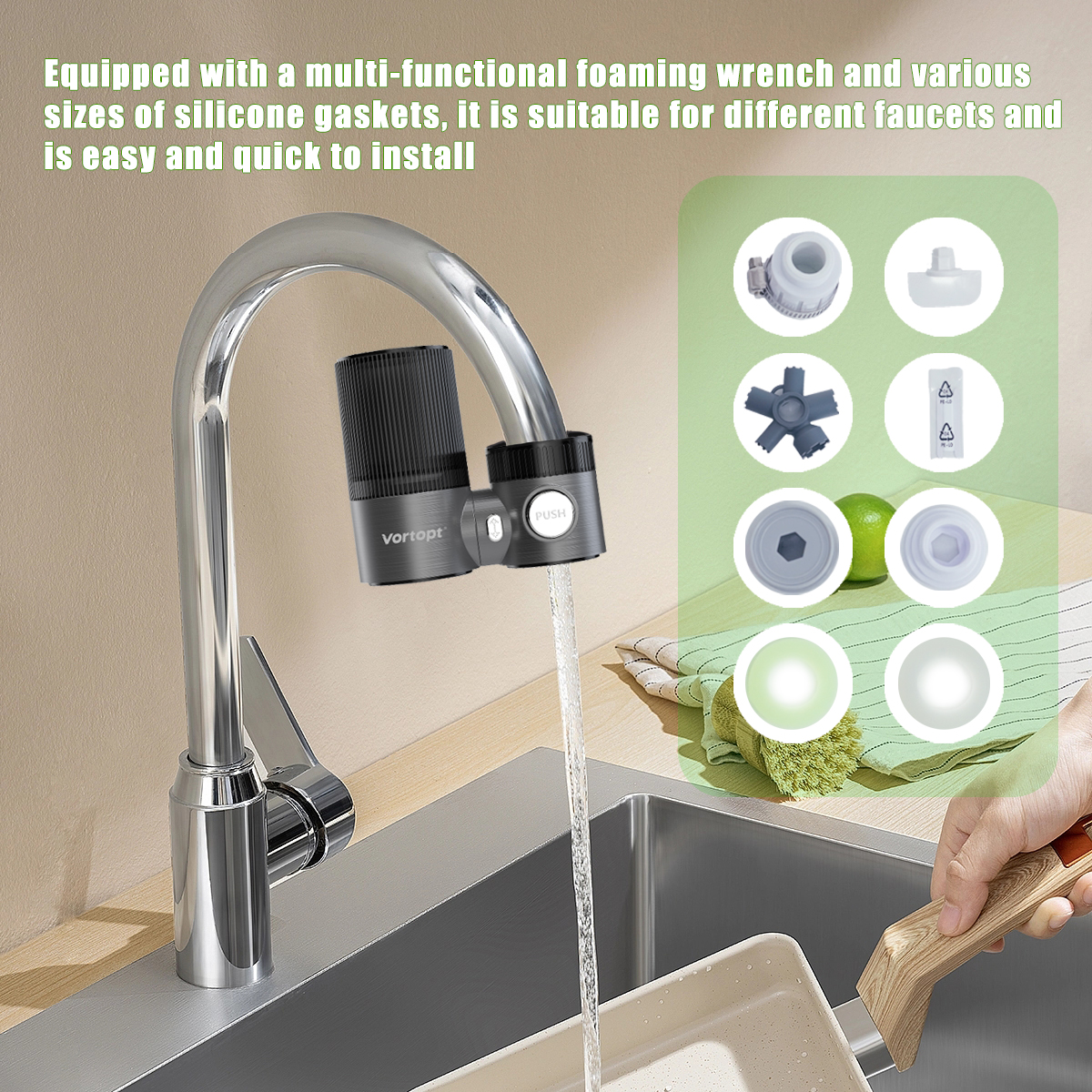Advanced Sink Faucet Filter, 360 ° Rotary Faucet Water Purifier, NSF Certified Level 5 Filtration, Compatible with 99% of Faucets(Black-T6-CTO/T6-UF)