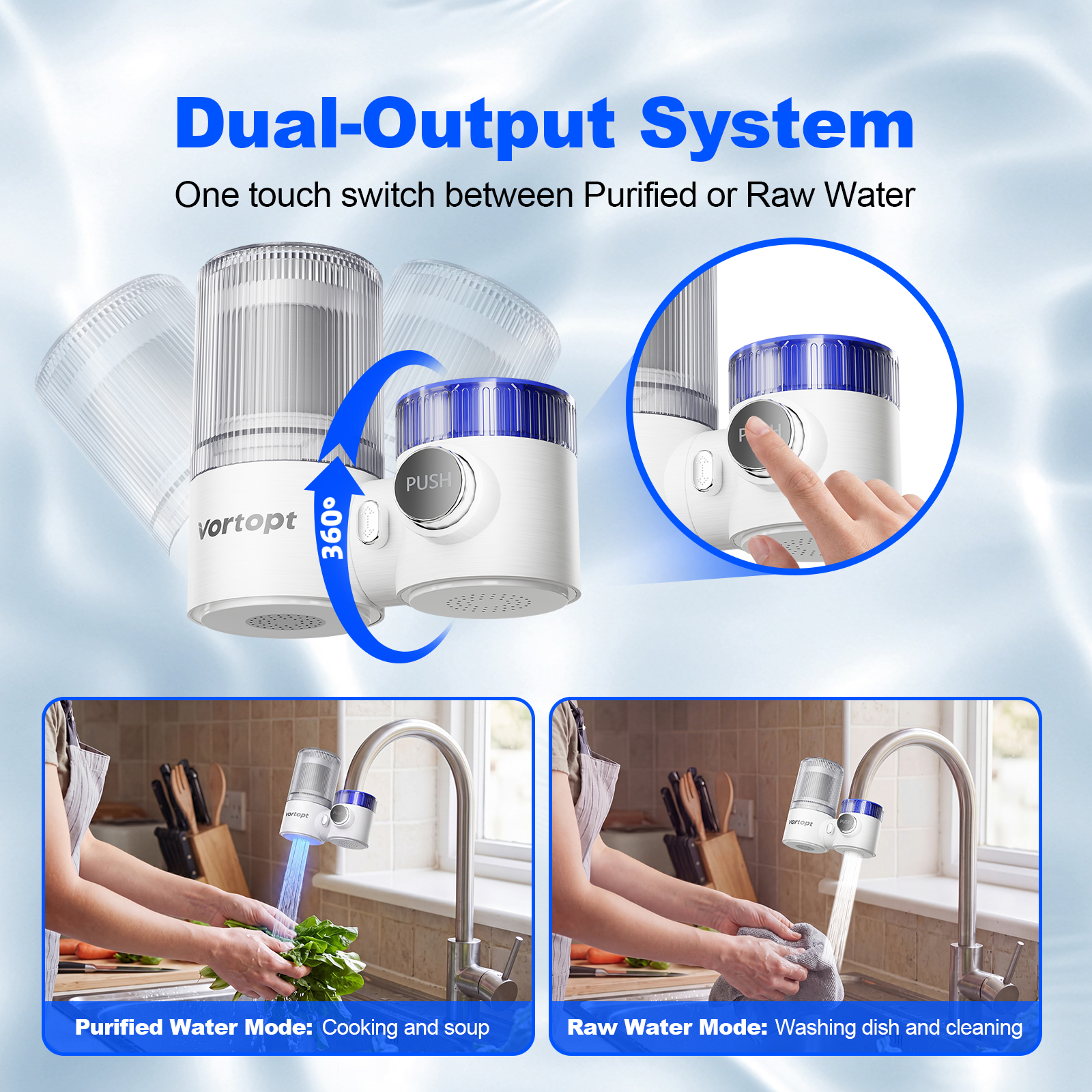 T6-LG 360° Rotating Faucet Water Filter with Blue Light Technology – 400-Gallon Capacity, Reduces 99% Chlorine & Odor, Universal Fit, 3-Month Lif