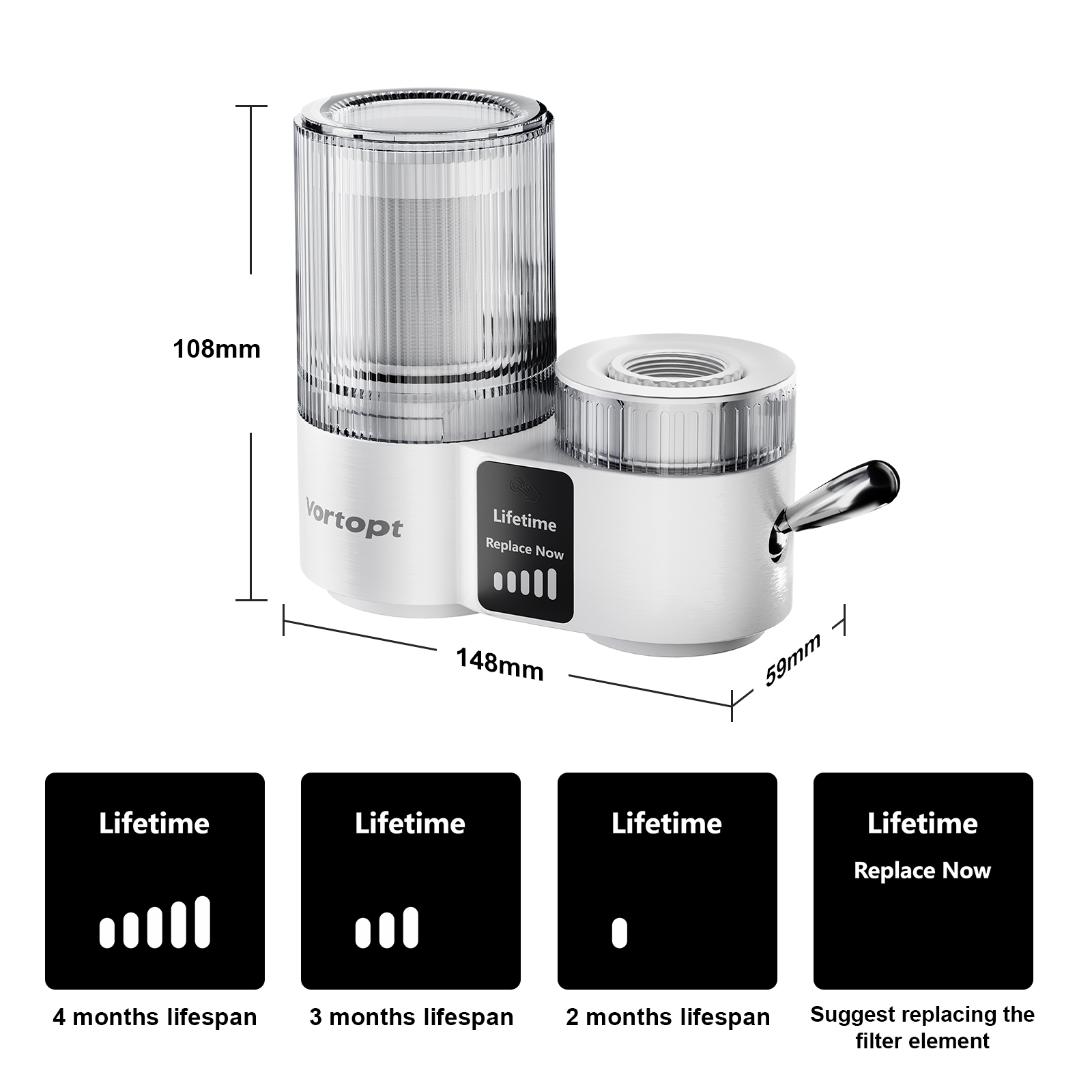 Vortopt Water Filter for Sink Faucet,NSF/ANSI 42 Certified Faucet Water Filter,with Display & 400 Gallon Capacity.