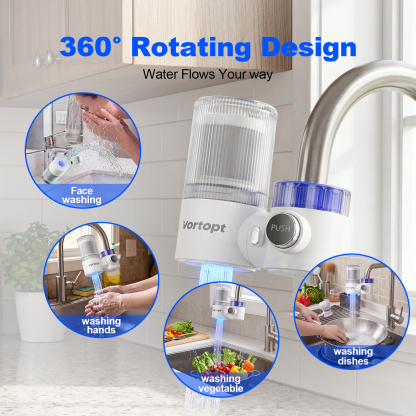 T6-LG 360° Rotating Faucet Water Filter with Blue Light Technology – 400-Gallon Capacity, Reduces 99% Chlorine & Odor, Universal Fit, 3-Month Lif