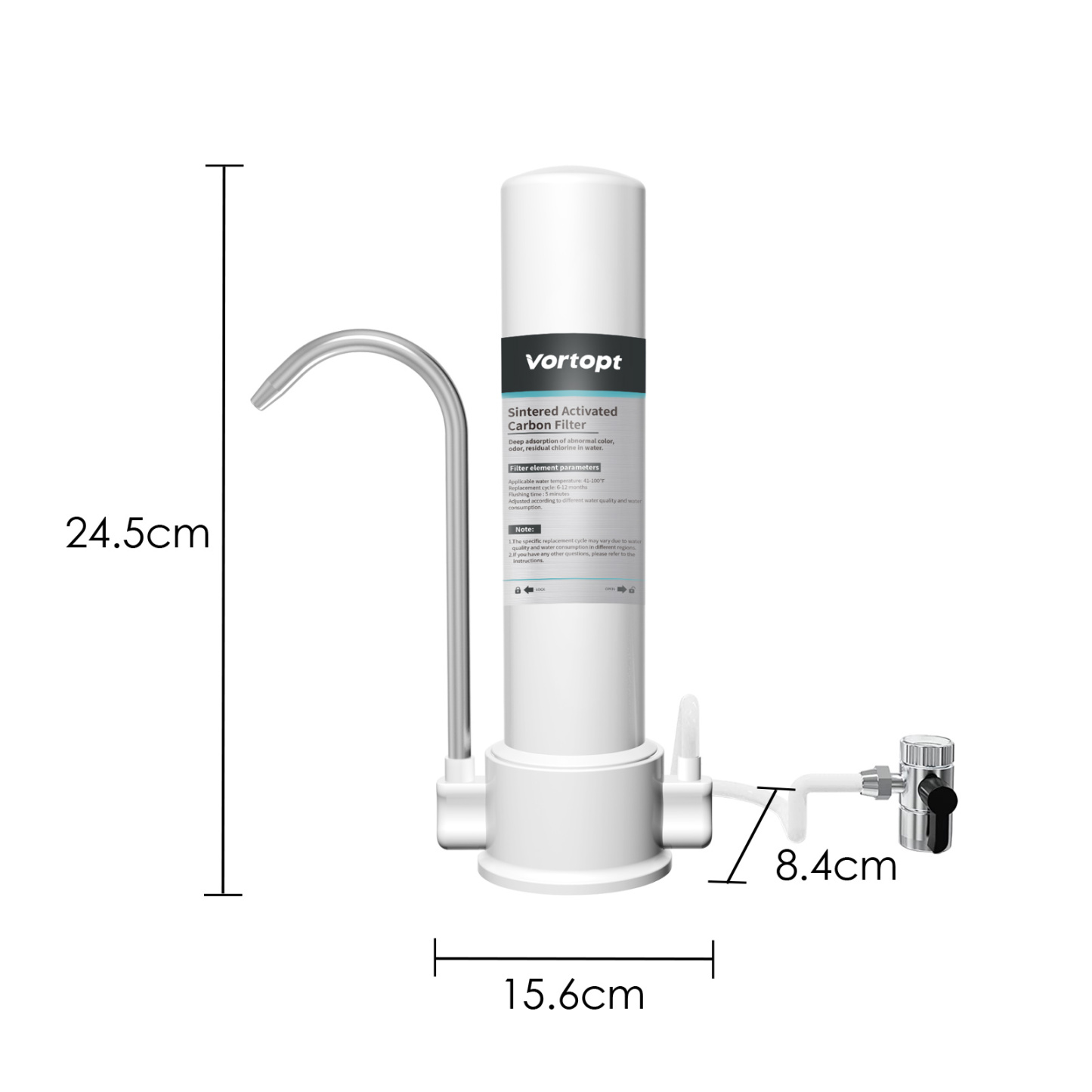 F8 Countertop Water Filtration System - Faucet Water Filter for Sink - Water Purifier for Kitchen, Vortopt