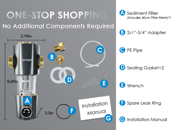 Q50 Sediment Filter for Well Water ,Automatic Backwash System, Spin Down Sediment Filter, Vortopt