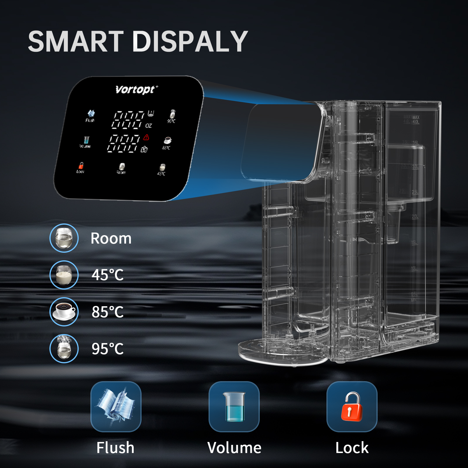 Vortopt Countertop Instant Heat Water Filter Dispenser, NSF Certified Water Filtration Pitcher UR05