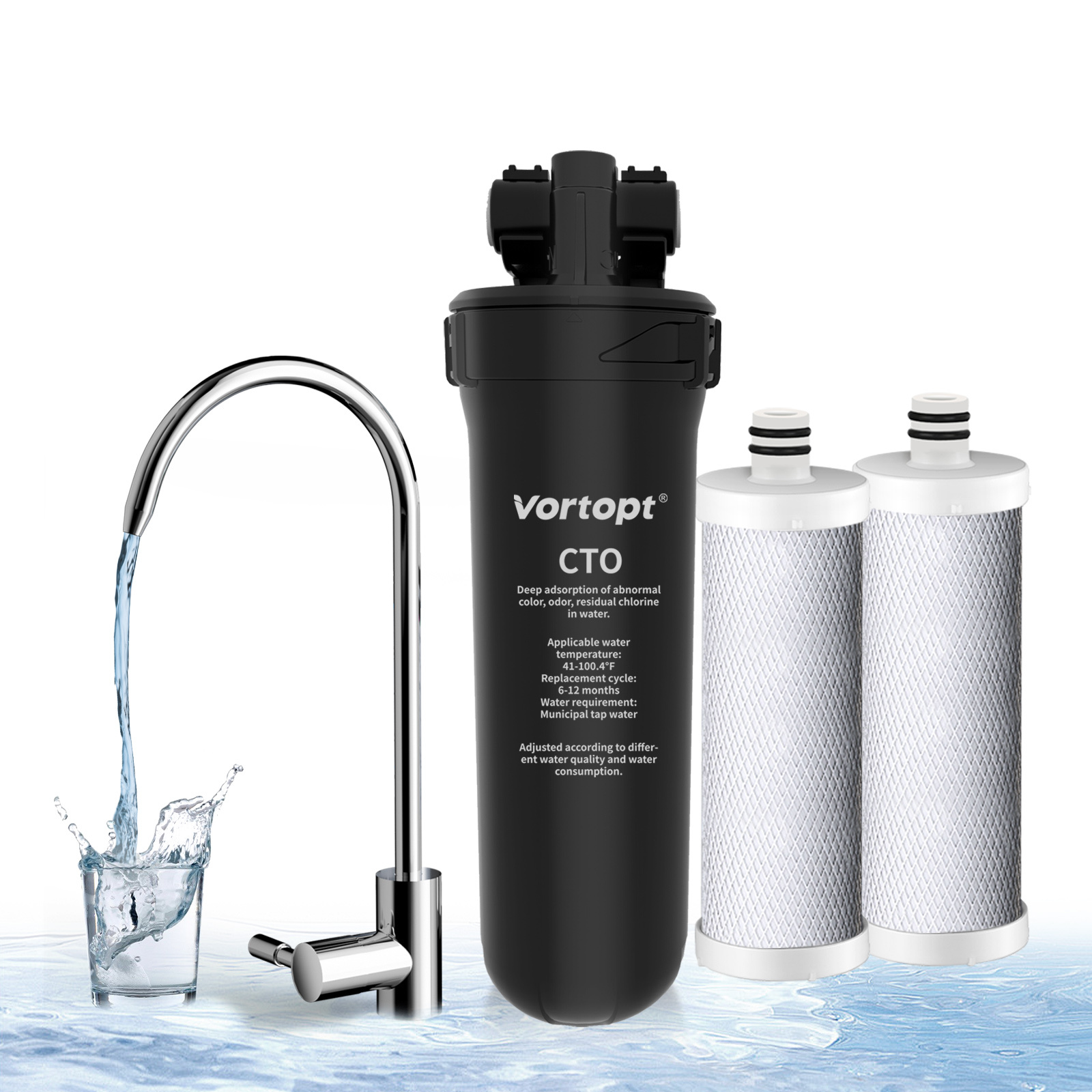 Under Sink Water Filter System - 19K Gallons Reduces Lead, Chlorine, 304 Stainless Steel Faucet, Q8-C1 (2 Filters)