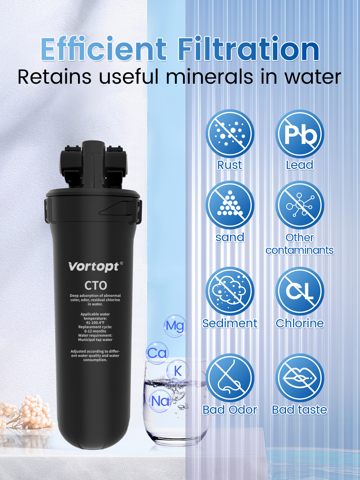 Under Sink Water Filter System - 19K Gallons Reduces Lead, Chlorine, 304 Stainless Steel Faucet, Q8-C1 (2 Filters)