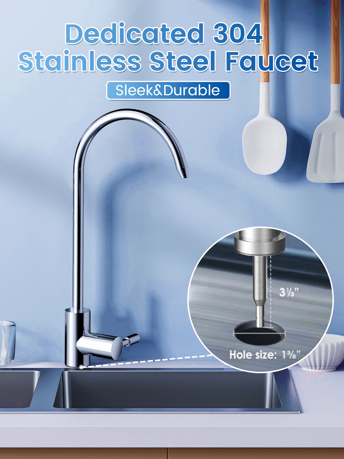Under Sink Water Filter System - 19K Gallons Reduces Lead, Chlorine, 304 Stainless Steel Faucet, Q8-C1 (2 Filters)