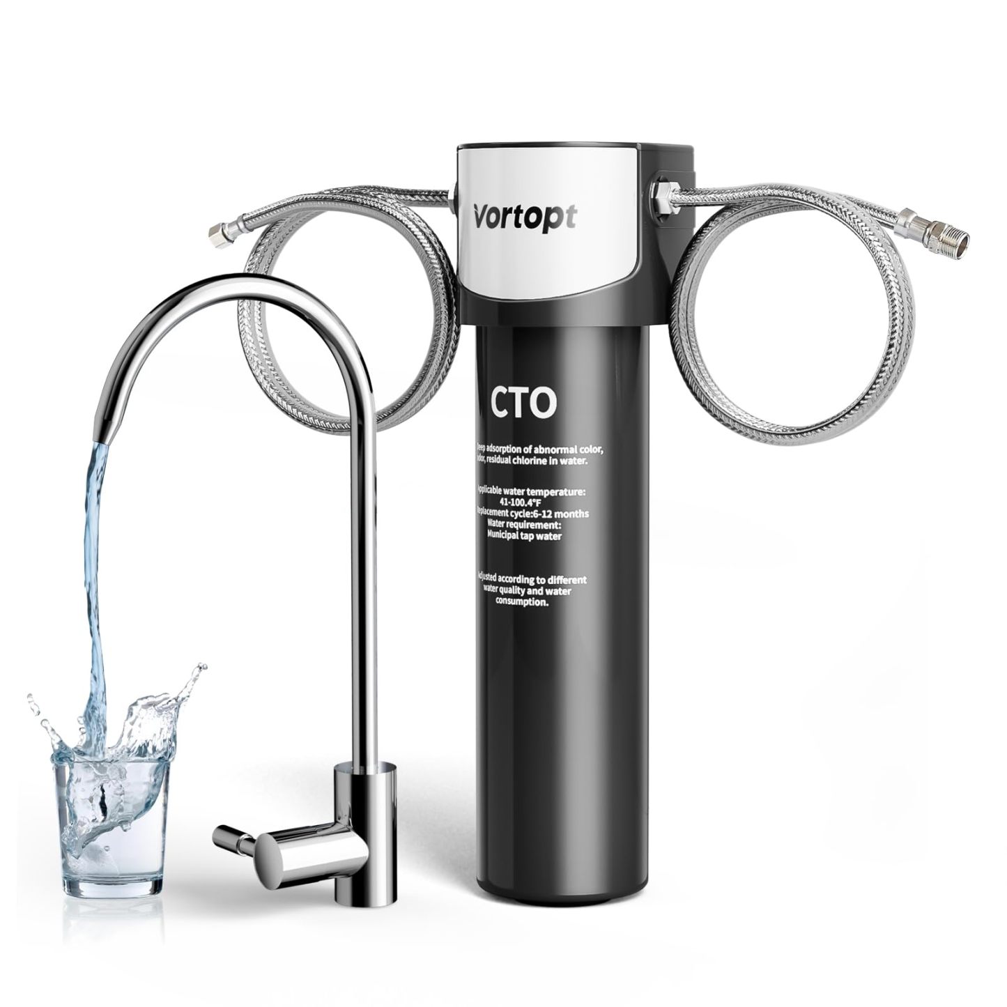 Q6-C2-Vortopt Under Sink Water Filter System - Water Filter Under Sink with 304 Stainless Steel Faucet,