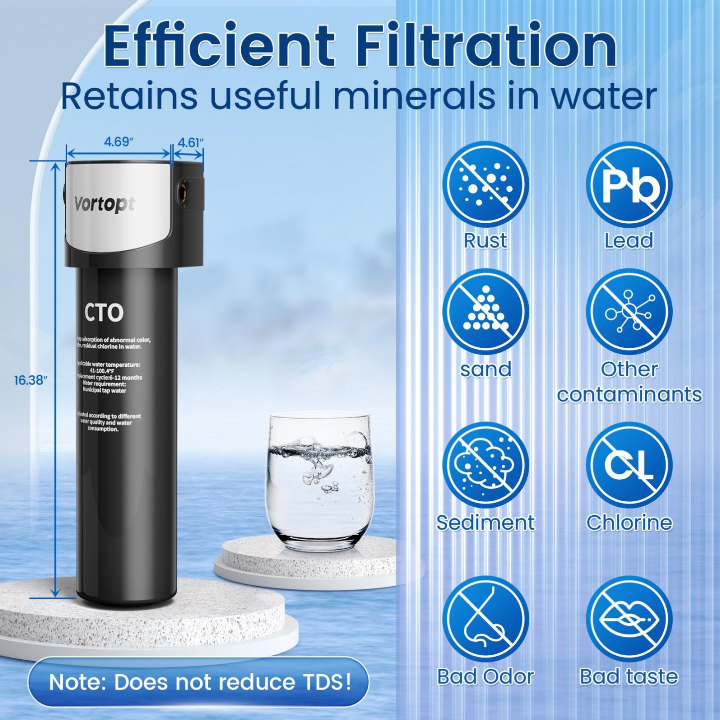 Q6-C2-Vortopt Under Sink Water Filter System - Water Filter Under Sink with 304 Stainless Steel Faucet,