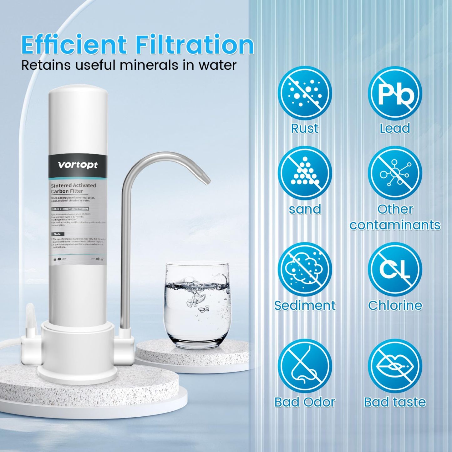 F8 -Vortopt Countertop Water Filtration System - Faucet Water Filter for Sink - Water Purifier for Kitchen