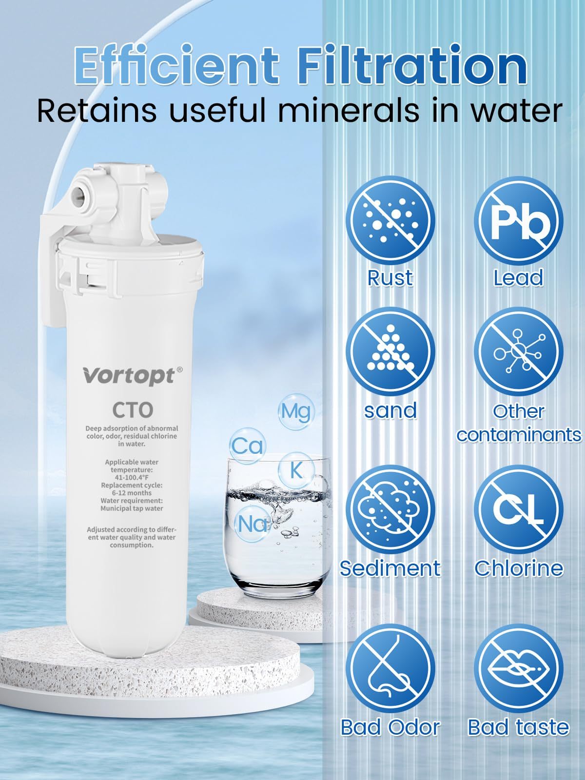 Vortopt Under Sink Water Filter,19000 Gallons Under Sink Water Filtration System,NSF/ANSI 53&42 Certified,Reduces Lead, Chlorine, Bad Taste & Odor,Q9-C1 (2 Filters）