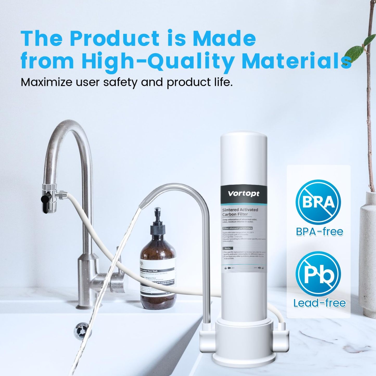 F8 -Vortopt Countertop Water Filtration System - Faucet Water Filter for Sink - Water Purifier for Kitchen