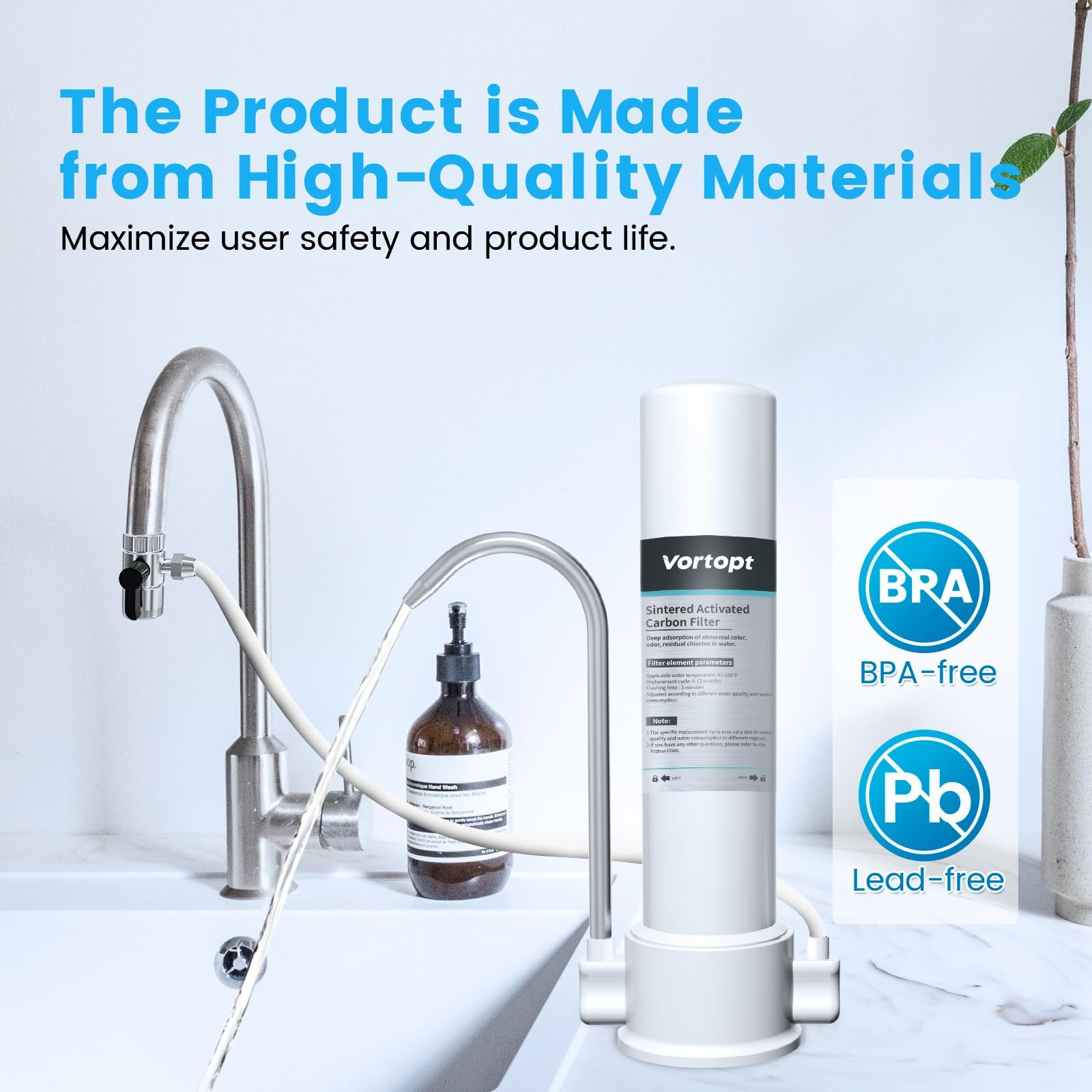 F8 -Vortopt Countertop Water Filtration System - Faucet Water Filter for Sink - Water Purifier for Kitchen