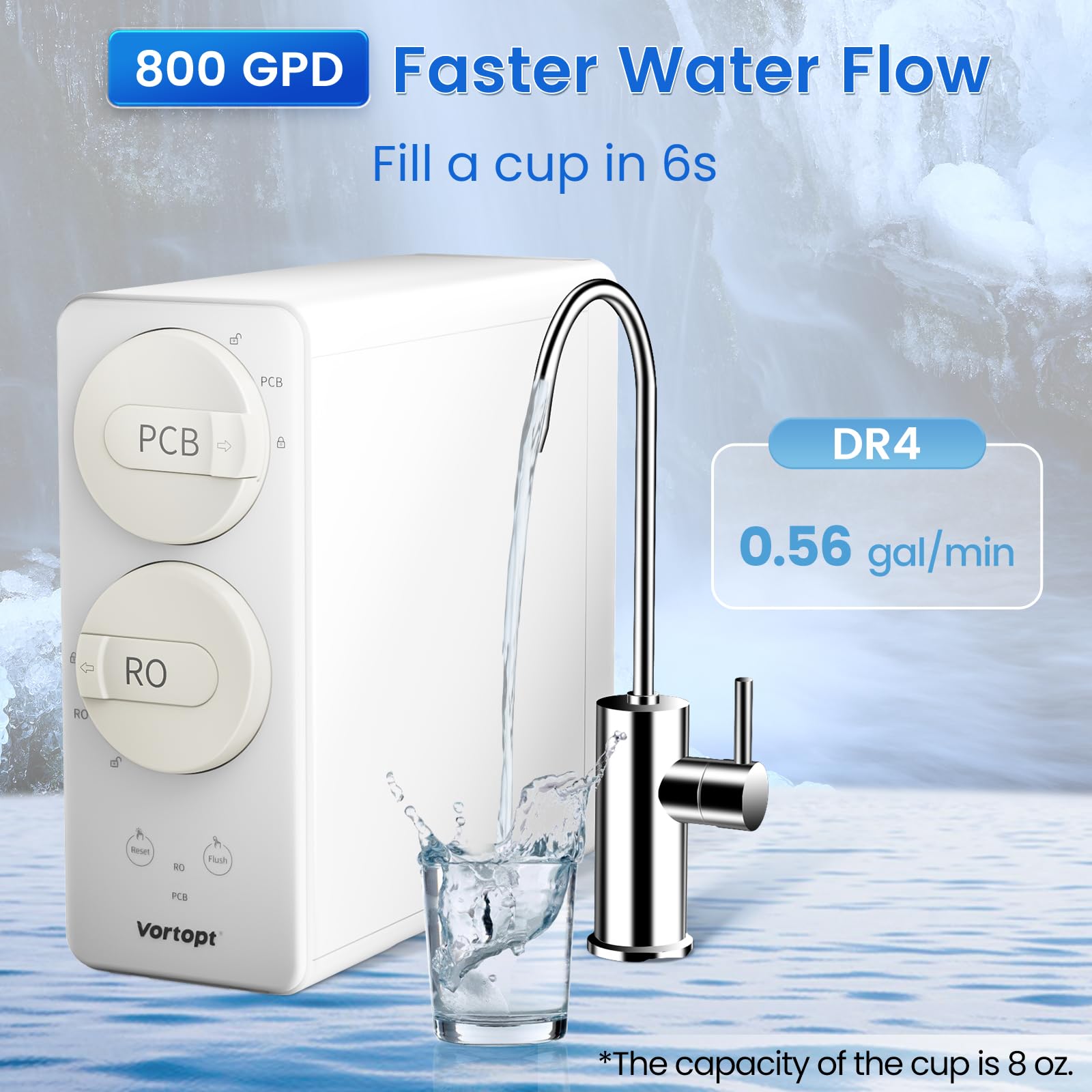 DR4-Vortopt Under Sink Water Filter - 7 Stage Reverse Osmosis Water Filter System - 800 GPD Tankless RO Water Purifier System for Drinking Water, 