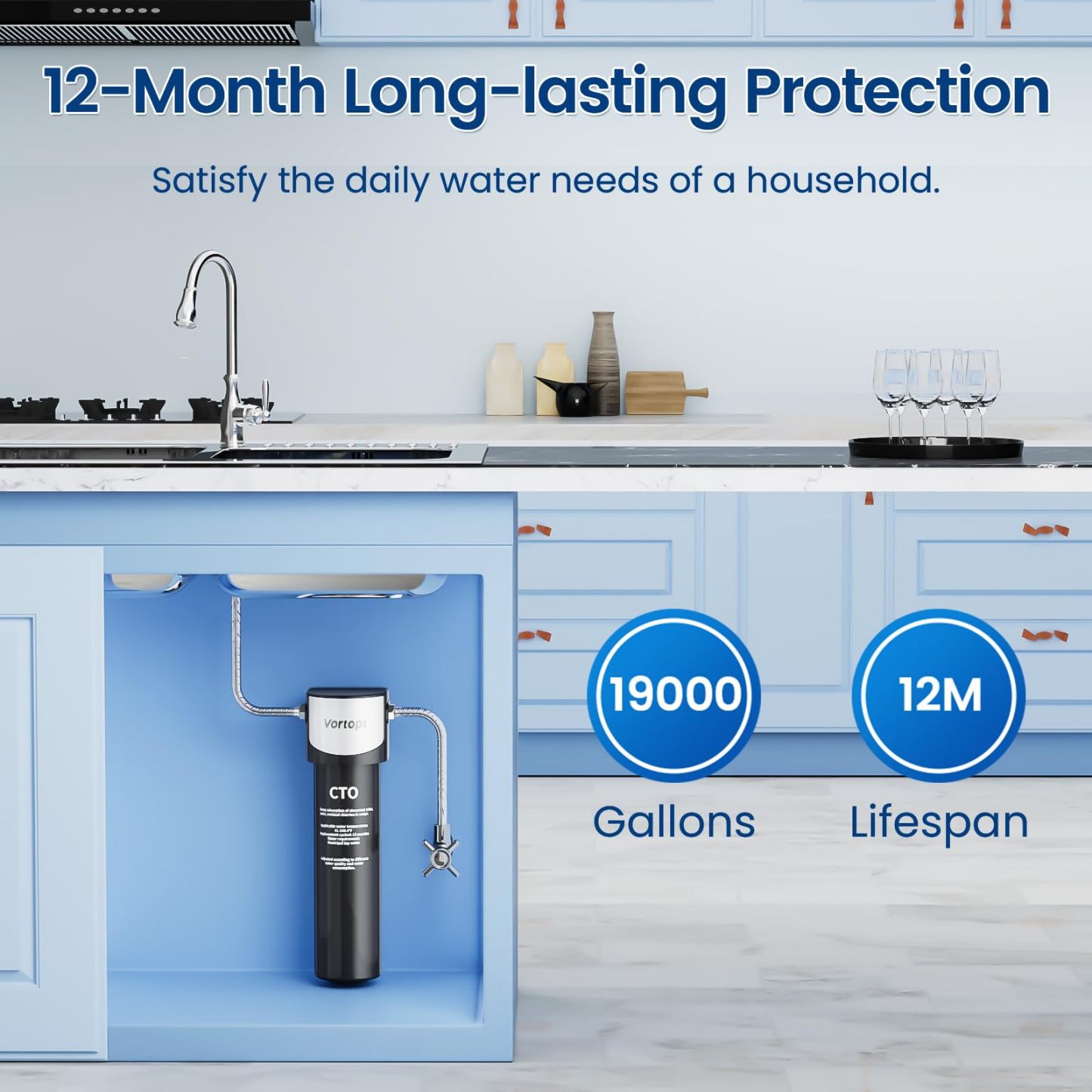 Q6-C2-Vortopt Under Sink Water Filter System - Water Filter Under Sink with 304 Stainless Steel Faucet,