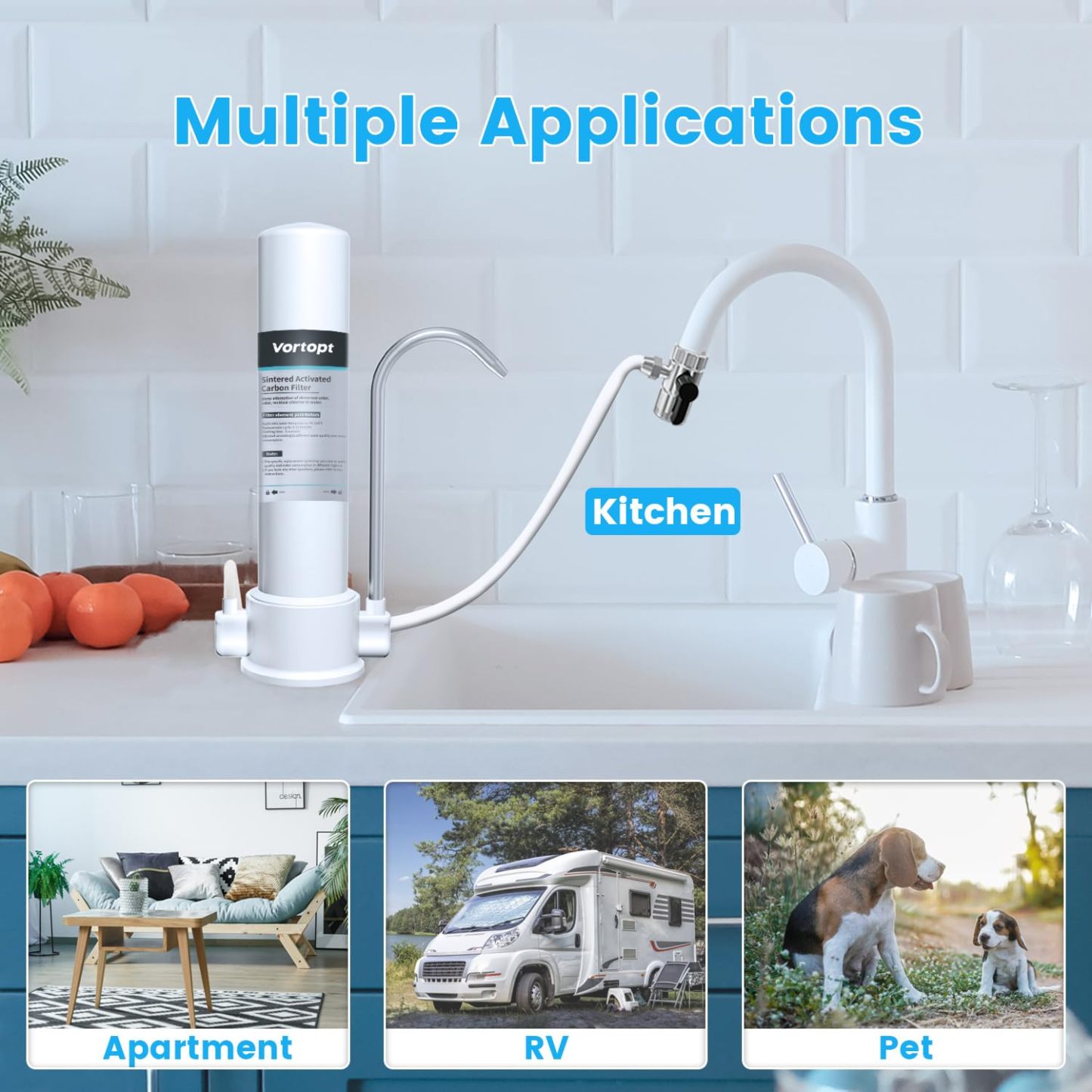F8 -Vortopt Countertop Water Filtration System - Faucet Water Filter for Sink - Water Purifier for Kitchen