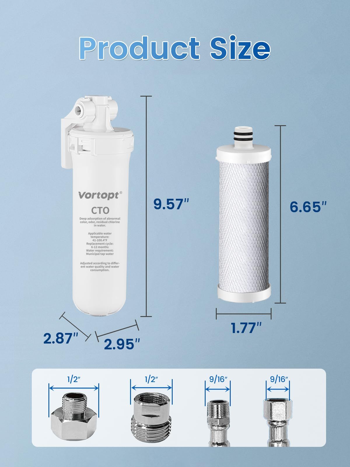 Vortopt Under Sink Water Filter,19000 Gallons Under Sink Water Filtration System,NSF/ANSI 53&42 Certified,Reduces Lead, Chlorine, Bad Taste & Odor,Q9-C1 (2 Filters)