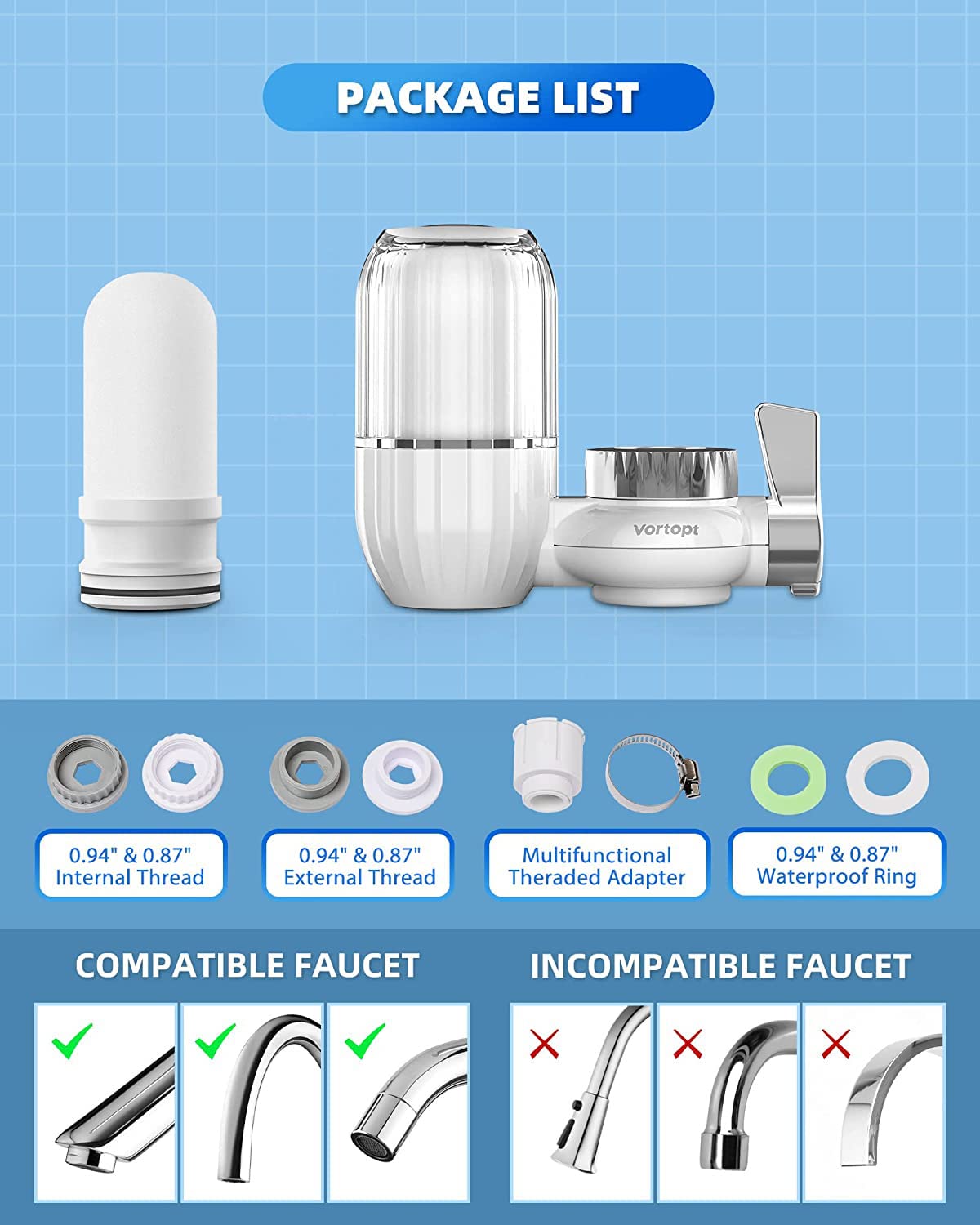 Replacement for T4-ACF Faucet Water Filter，Vortopt 