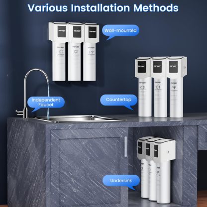Vortopt Under Sink Water Filter System - 3-stage Filtration System with 304 Stainless Steel Faucet, NSF Certificated Water Purifier for Kitchen & Bathroom, Remove Lead, Chlorine, Odor & Bad Taste, F01