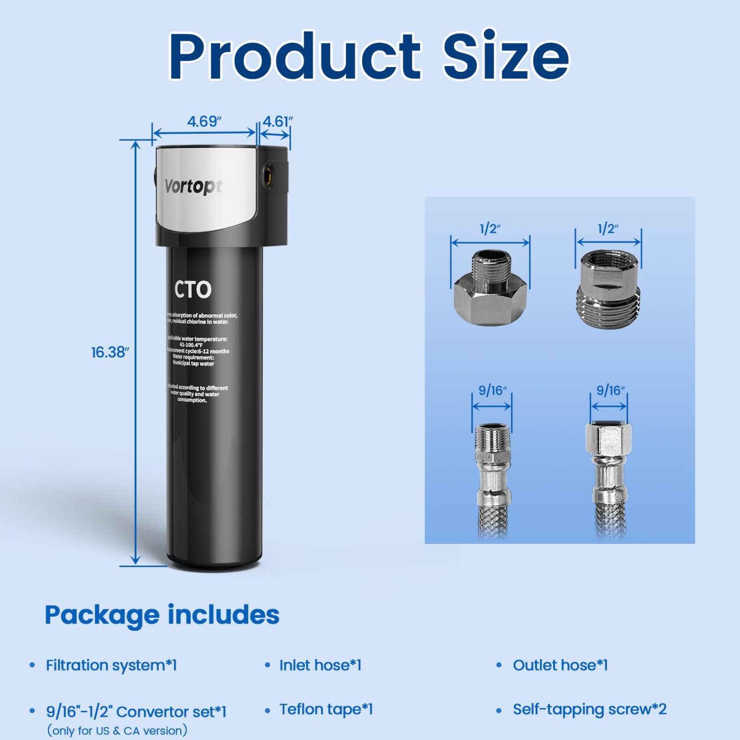 Q6-C2-Vortopt Under Sink Water Filter System - Water Filter Under Sink with 304 Stainless Steel Faucet,