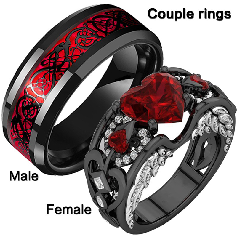 🔥 Last Day Buy Women Ring Take Men Ring  Add 2 To Cart Automatic Discount 🔥Heart Gothic style Wedding Bands Bridal Sets Engagement