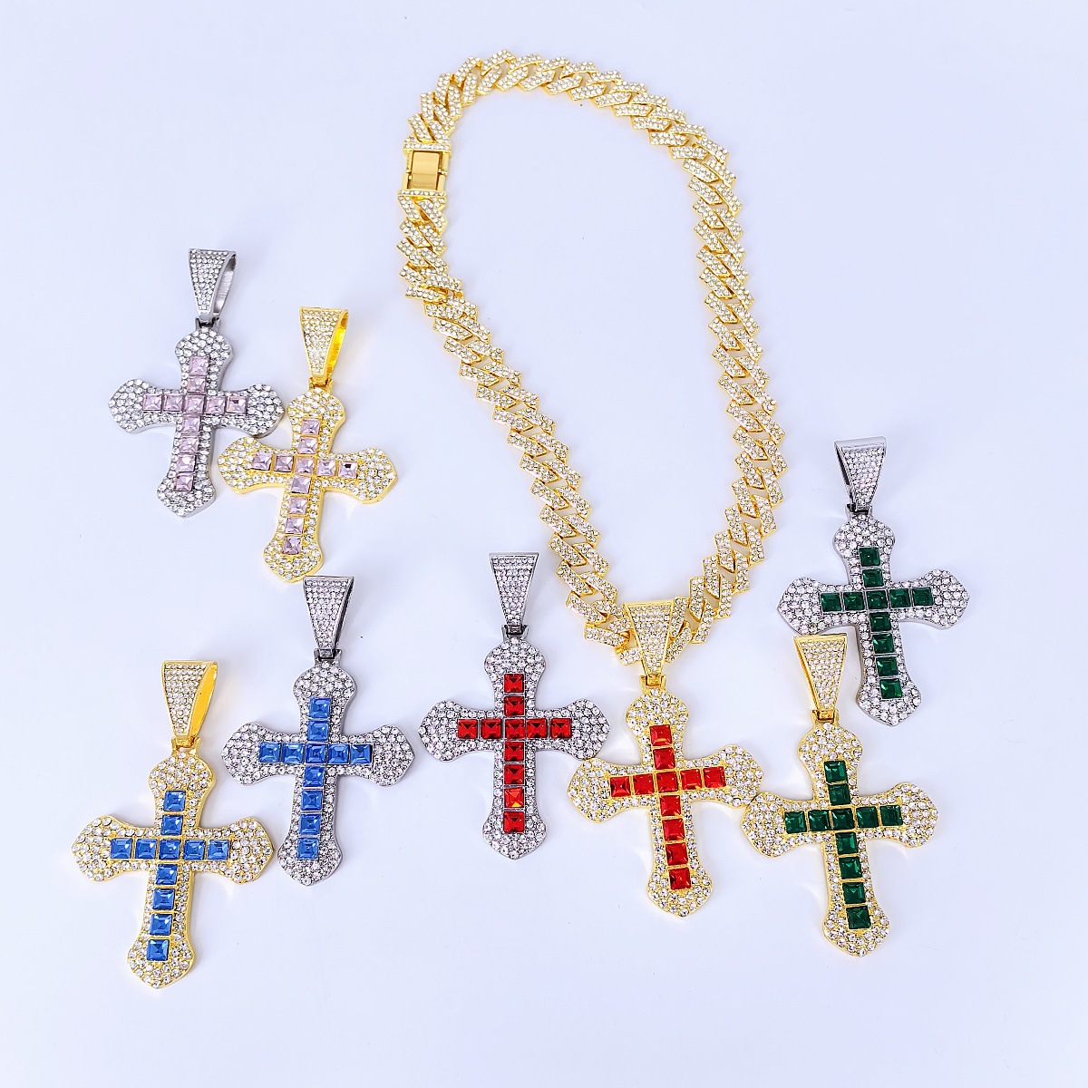 🔥 Last Day!49% OFF🔥 New Tennis Chain Iced Out Bling Cross Pendant Necklace