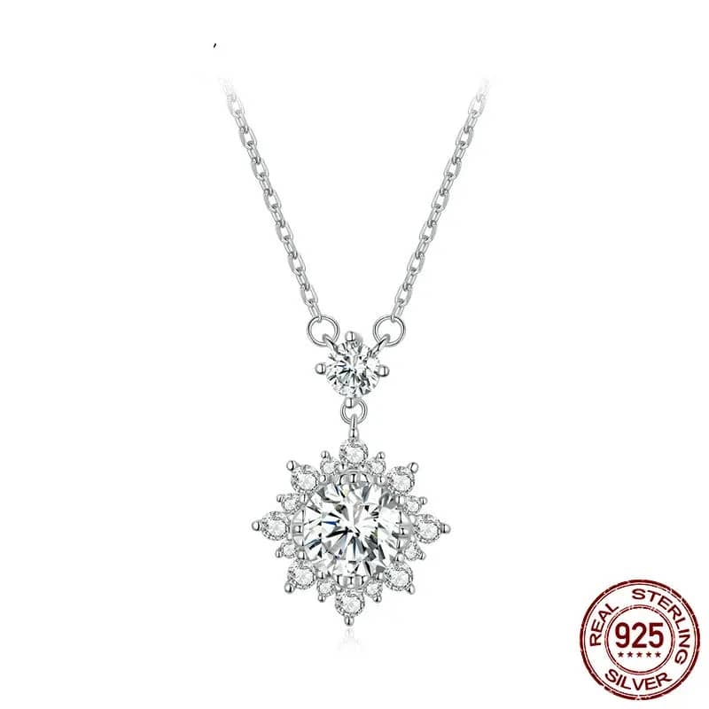 BAMOER Moissanite Halo Necklace for Women, 1 Carat Lab Grown Diamond 925 Sterling Silver Chain Necklace
