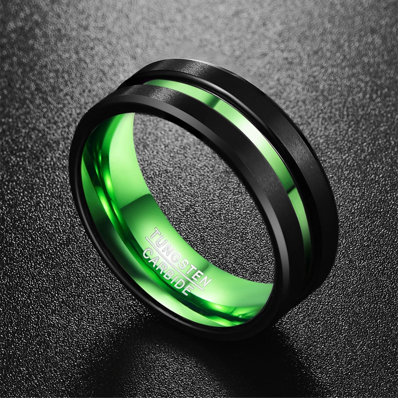 🔥 Last Day! Free Jewelry! 49% OFF,$10 Discount, 2nd 50% OFF🔥Green Tungsten Carbide Wedding Band Anniversary Birthday Gift 