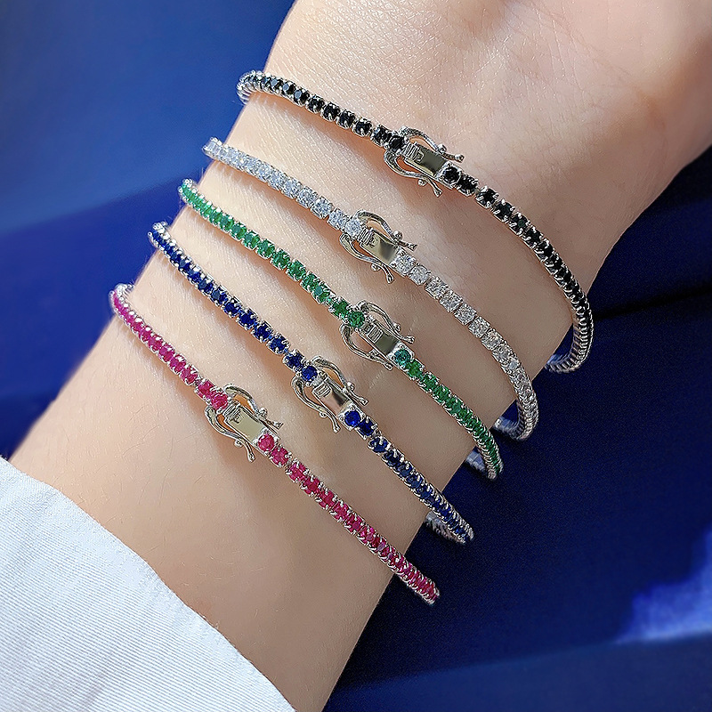 🔥 Last Day Free 8 pcs Jewelry ,49% OFF,2nd 30% 🔥Luxury Silver925 Sterling Silver Lab Sapphire Emerald Ruby High Carbon Diamonds Gemstone Tennis Chain Bracelet  