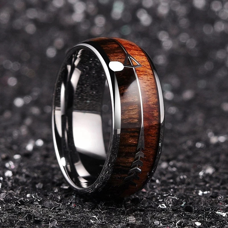 🔥 Last Day! Free Jewelry! 49% OFF,$10 Discount, 2nd 50% OFF🔥 Stainless Steel Wood Inlaid Arrow Rings Wedding Band Anniversary Birthday Gift 