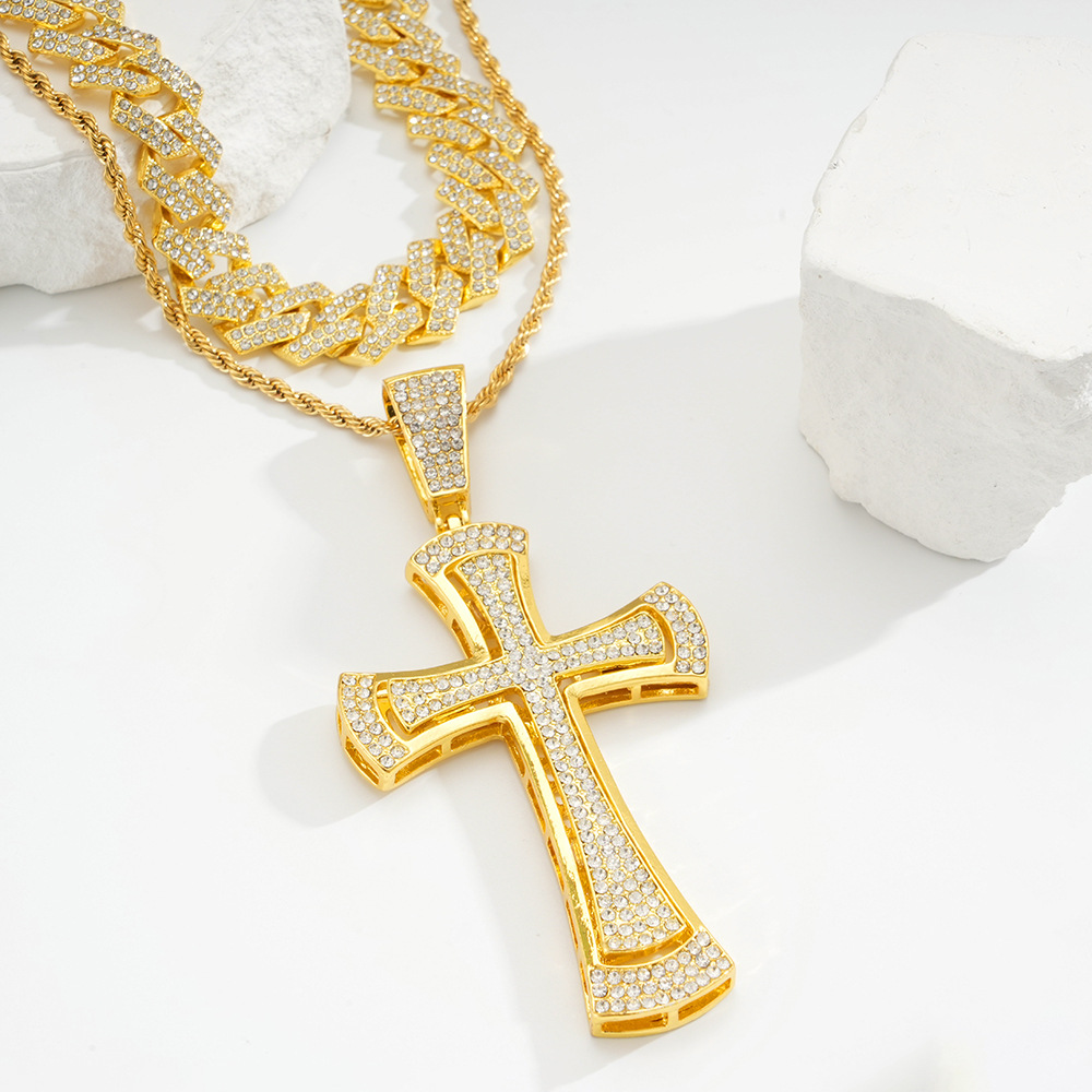 🔥 Last Day!49% OFF! 2nd 50% OFF🔥 New Tennis Chain Iced Out Bling Cross Pendant Necklace