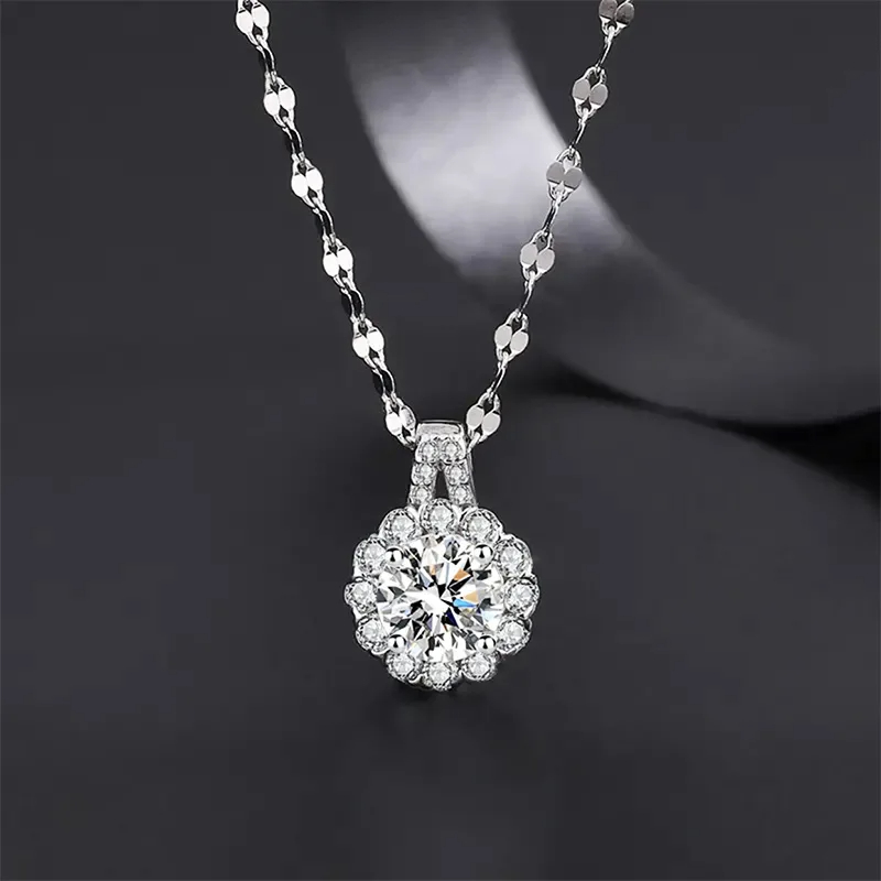 [Copy]BAMOER Moissanite Halo Necklace for Women, 1 Carat Lab Grown Diamond 925 Sterling Silver Chain Necklace