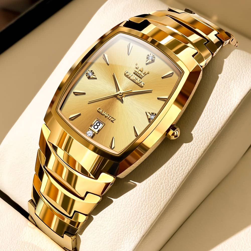 Luxury Men Wrist Watch Gold Tungsten Steel Quartz Watch Waterproof 