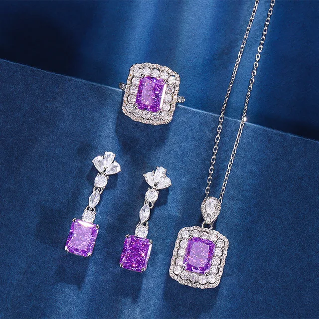 🔥 Last Day Free Jewelry Set 49% OFF,2nd 30% 🔥20CT New Luxury Iced Cut Amethyst Gemstone Wedding  Jewelry Sets 