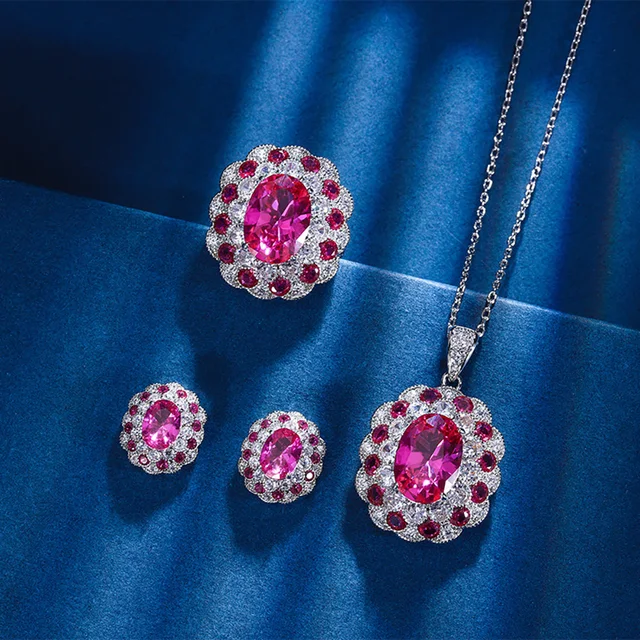 🔥 Last Day Free Jewelry Set 49% OFF,2nd 30% 🔥  New Vintage Ruby Necklace Pendant Rings Earrings Lab Diamond Wedding Party Anniversary Gift